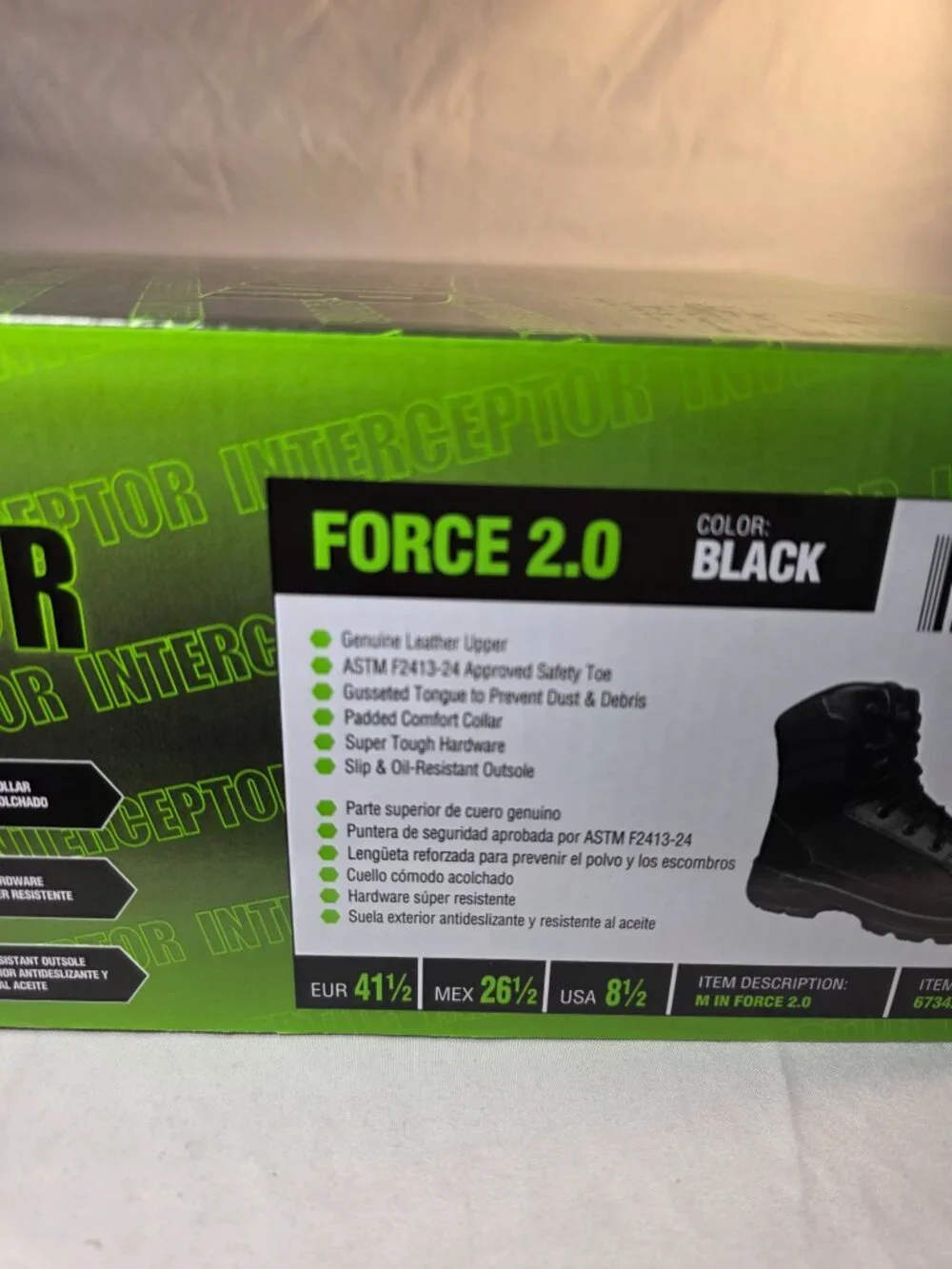 Interceptor NWT Men's Black Leather Tactical Steel Toe Boots Force 2.0 Size 8.5